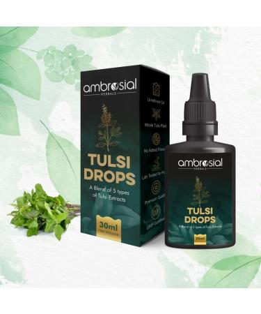 Ambrosial Tulsi Drops 30ml - Immunity Booster & Cold Relief | 5 Tulsi Extract | Raw Holy Basil Leaf | Pack of 1 - Buy Online on GoSupps.com