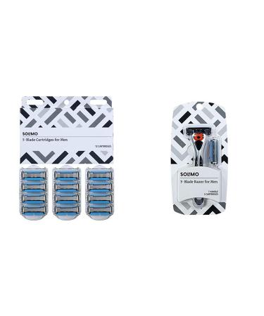 Solimo 5-Blade Razor Refills for Men with Dual Lubrication and Precision Beard Trimmer, 12 Cartridges & 3-Blade MotionSphere Razor for Men with Dual Lubrication, Handle & 2 Cartridges
