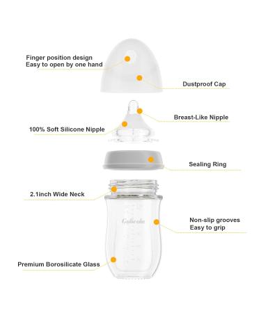 Gulicola Natural Glass Baby Bottle for Breastfed Babies 0-6 Months Slow & Medium Flow Anti-Colic 3oz & 5oz - 2 Count (Grey White) - Buy Online on GoSupps.com