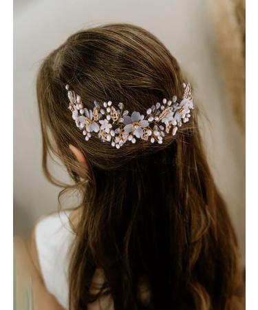 IYOU Flower Girl Headpiece Gold Flower Pearl Headband Leaf Crystal Bridal Wedding Hair Accessories for Girls - Buy Online on GoSupps.com