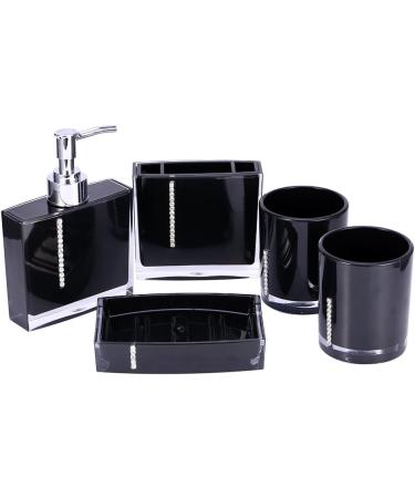 Buy Black 5-Piece Acrylic Bathroom Accessories Set | Stylish Bathing Mug & Toothbrush Holder | International Shipping Available - Buy Online on GoSupps.com
