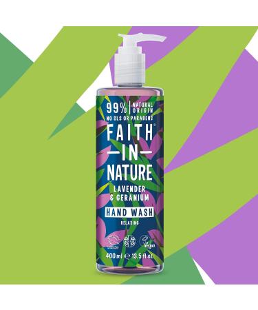 Faith In Nature Lavender Geranium Hand Wash 400ml | Vegan, Cruelty-Free, No SLS or Parabens - Buy Online on GoSupps.com