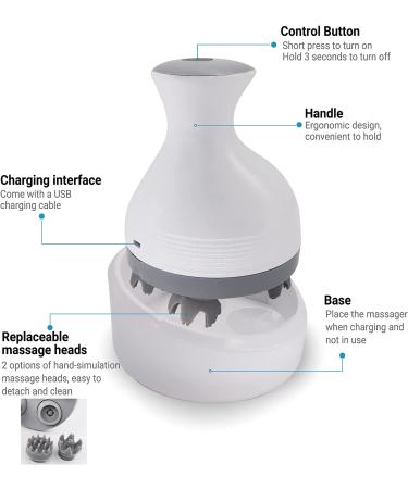 Electric Scalp Massager with 4 Replacement Heads for Hair Growth and Stress Relief - Buy Online on GoSupps.com