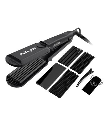 Pulla Hair Straightener and Crimper - 4 in 1 Tourmaline Ceramic Flat and Curling Iron for Hair Styling with Adjustable Temperature - Salon High Heat 320F - 430F for All Hair Types