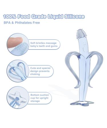 Silicone Baby Teether and Toothbrush Set - Set of 3 Infant Training Finger Toothbrushes with Storage Case - Blue - Buy Online on GoSupps.com
