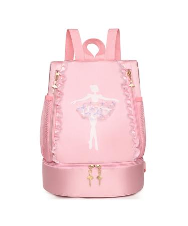 Yitengteng Ballet Dance Backpack with Separate Shoe Compartment Little Girls Ballerina Bag for Dance Toddler Bag Gymnastics Latin Dance Yoga Tap Dance Jazz Storage Bag (Pink)