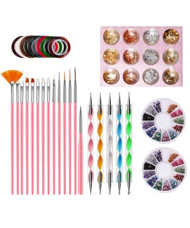 Clyictz Nail Art Tools Kits - Nail Pen Stamp Nail Painting Brush Nail Dotting Tool Nail Foil Manicure Tape Rhinestones for Nails
