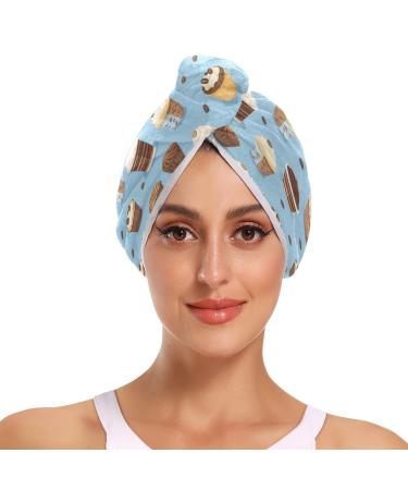 Small Coffee Cakes Hair Towel 2 Pack Super Absorbent Hair Drying Towel Quick Dry Hair Turbans Head Towel with Button Twisty Wrap for Women Girls