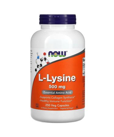L-Lysine 500 mg - 250 Capsules by NOW 1 Count (Pack of 1)
