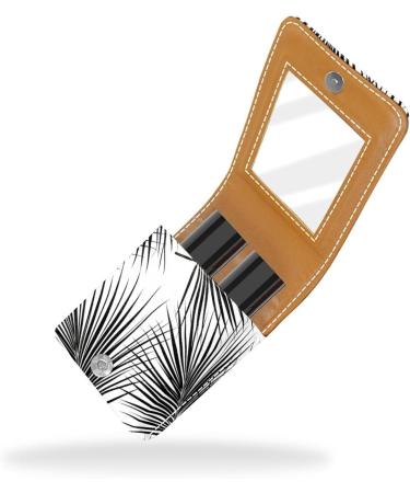 Travel Lipstick Organizer Case - Portable Makeup Bag with Mirror | Black Palm Leaf Design - Buy Online on GoSupps.com