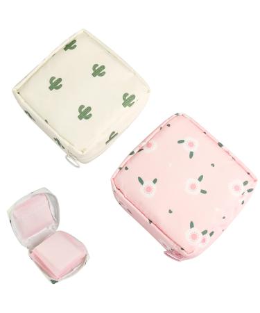 Comius Sharp Sanitary Napkin Storage Bag 2 PCs Period Kit Bag for School Nylon Tampons Collect Bags Feminine Menstruation First Period Bags for Women and Girls Rosa