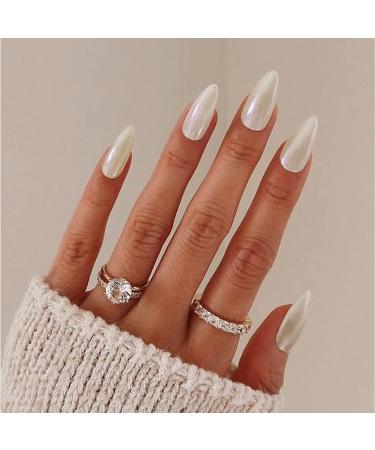 Almond White Chrome Press on Nails - 24PCS | Glossy Gel Finish | Reusable & Polish-Free | 12 Sizes | Canvalite - Buy Online on GoSupps.com