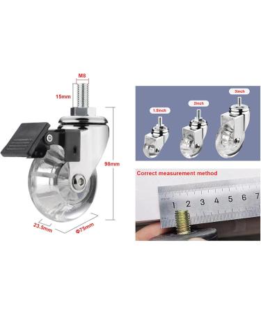 Threaded Shaft Swivel Castors Ball Castors Set of 4 75mm Furniture Swivel castors with M8 x 15 M10 x 15 grub Screws and Ball Bearings Transparent Rubber Transport castors Single Load 40kg .(M8*15 4 Braked M8*15mm - Buy Online on GoSupps.com
