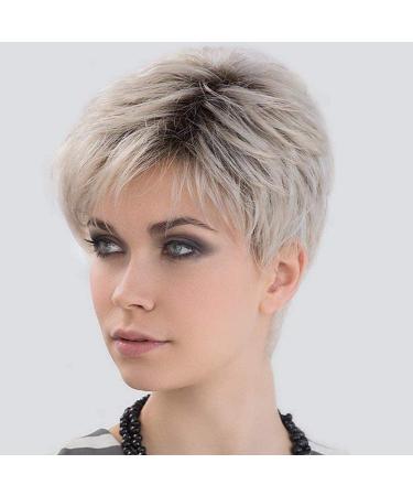 Avia Female Short Synthetic Wig - Smooth Blonde with Black Roots - Stylish Straight Hair Wig for Women - Buy Online on GoSupps.com