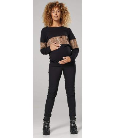 Happy Mama Maternity Cotton Sweatshirt Breastfeeding Access 1292- Black & Anaconda Print - Buy Online on GoSupps.com