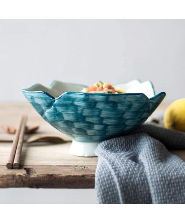 Japanese-Style Hand-Painted Ceramic Ramen Bowl Creative 7-inch Shaped Fruit Bowl Household Blue Soup Bowl Retro Tableware Kitchenware Onecolor - Buy Online on GoSupps.com