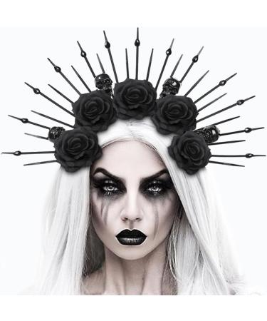 TQUXNGA Spiked Headbands Women Bride Flower Crown For Halloween Party Supply Floral Garlands Crown Hair Skull Floral Headbands Black - Buy Online on GoSupps.com