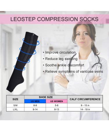 LEOSTEP Zipper Compression Socks Toeless - Knee High Support Stockings for Legs and Muscles - Black S/M - Buy Online on GoSupps.com