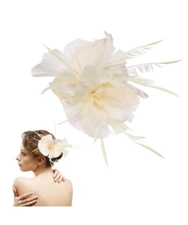 PATKAW 1PC Headband Fascinator Hats Hair Clip Peacock Hair Piece Flapper Hair Clip Headpiece for Women Girls Cocktail Wedding (White)