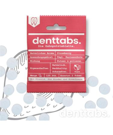 Denttabs 2 x 125 Strawberry Toothbrushing Tablets - Complete Alternative to Toothpaste - With Adapted Fluoride Content - For Children - Plastic Free - Preservative Free - - Buy Online on GoSupps.com