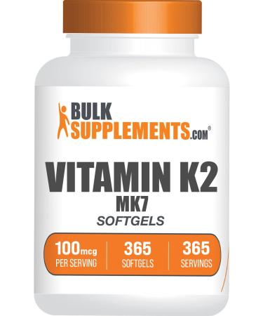 BulkSupplements.com Vitamin K2 Softgels - Vitamin K2 MK7 Vitamin Supplements - Gluten Free 1 Softgel per Serving 365 Count (Pack of 1)