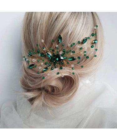 Anglacesmade Bridal Green Crystal Hair Comb Emerald Hair Vine Malachite Green Wedding Headpiece Prom Party Festival Hair Accessories for Women and Girls (Gold) - Buy Online on GoSupps.com