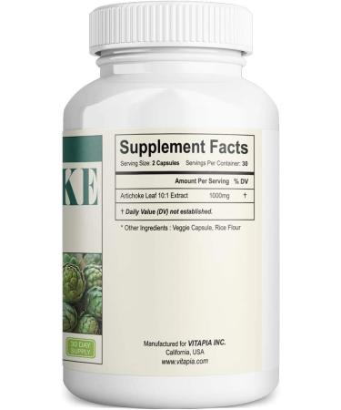 Vitapia Artichoke Leaf 1000mg | 10:1 Extract | 60 Vegan Capsules | Digestive & Liver Health, Metabolism Support - Buy Online on GoSupps.com