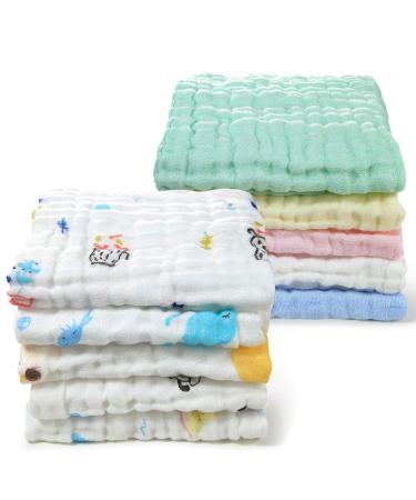 Hmlike Muslin Squares Baby 10 Pack 13"X13" Muslin Cloths 6 Layers Organic 100% Cotton Extra Soft Baby Wash Cloth Unisex 10 Count (Pack of 1)