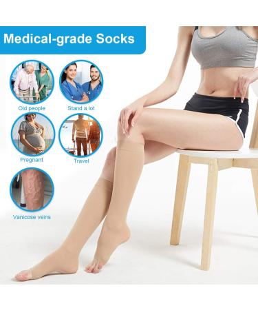 Buy Medical Compression Stockings for Varicose Veins - Open Toe Knee High Calf Socks for Men & Women | 2-Pack - Buy Online on GoSupps.com