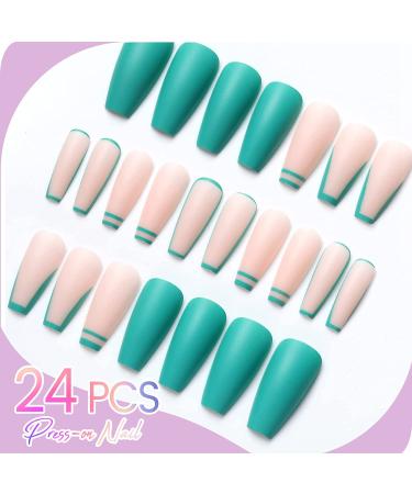 24 Ct Long Coffin Acrylic Press On Fake Nails - Nail File & Glue Included | Color 016 - Buy Online on GoSupps.com