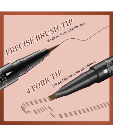 Eyebrow Pencil Microblading Eyebrow Pen Magical 2-in-1 Dual-Ended Eye Brow Pencils for Girls Women 4-Fork-Tip & Precise Brush-Tip Create Natural Hair-Like Brows - Last All-Day (Light Brown) - Buy Online on GoSupps.com