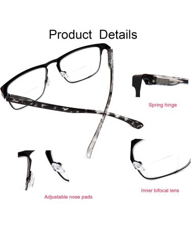 Buy 3 Pack Bifocal Reading Glasses | Square Metal Spring Hinge Sunglasses for Men & Women - 2.5x Magnification - Buy Online on GoSupps.com