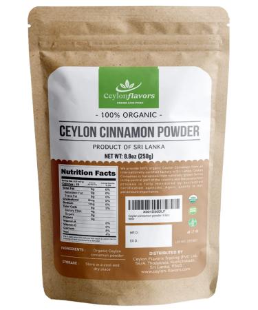 Organic Ceylon cinnamon powder premium special grade from a USDA certified farm in Sri Lanka 8.8 oz ( 250 g) 8.8 Ounce (Pack of 1)