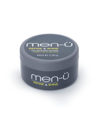 men-u pomade for men DEFINE & SHINE 100ml Hair pomade w/ medium hold and high shine. Helps tone down grey hair & washes out easily - Mens hair products by men-u Single walled 100ml styling puck.