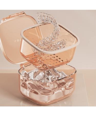 Denture & Retainer Case with Strainer Basket - Cute Storage & Cleaning Container for Travel - Apricot - Buy Online on GoSupps.com
