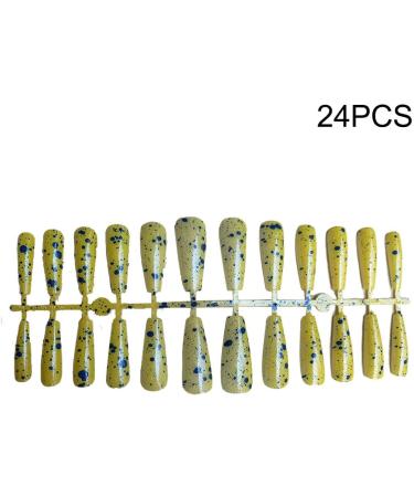 dijiusidy 24 Pieces Nails T Shape Extra Long Full Wrap False Nail Tips Women Decor Fingernail Supply Manicure Accessory yellow print - Buy Online on GoSupps.com