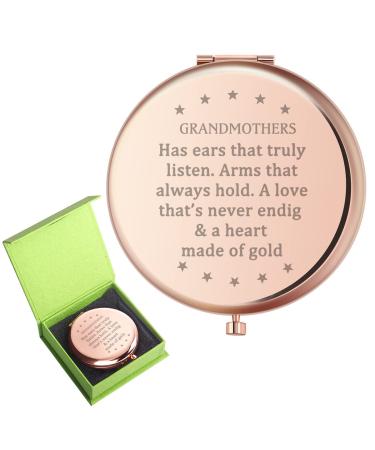 z-crange Gifts for Grandma Grandmothers Has Ears That Truly Listen Rose Gold Compact Mirror for Grandma Unique Mother's Day Birthday Gifts for Grandma from Grandson Granddaughter