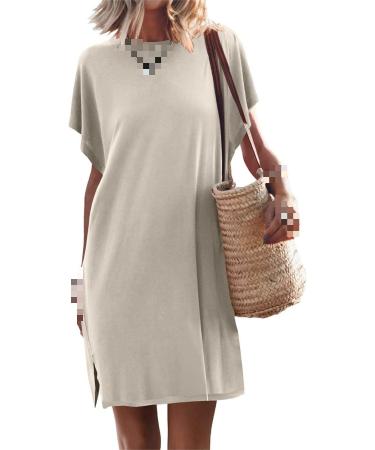 Women's Casual Loose Short Sleeve Dress Split Maxi Summer Beach Dress with Pockets 02 Medium