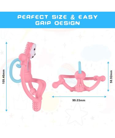 Vicloon Baby Bite Ring - BPA-Free Silicone Monkey Teething Toy for Gums Relief | Baby Tooth Aid from 3 Months - Pink - Buy Online on GoSupps.com
