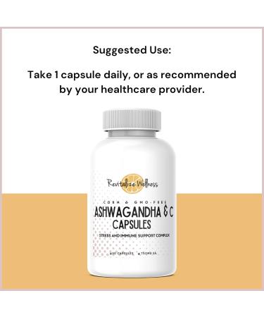 Revitalize Wellness Ashwagandha + Vitamin C Capsules | Stress and Immune Support Complex | with 550 mg Ashwagandha and 200 mg Vitamin C per Serving | 30 Servings - Buy Online on GoSupps.com