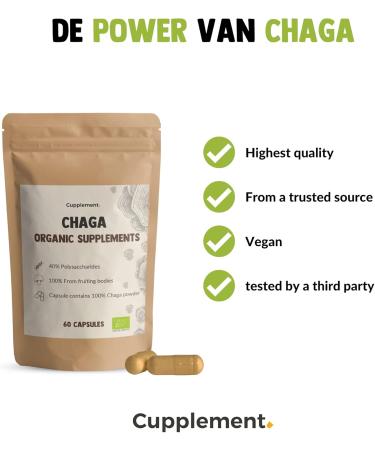 Cupplement | Chaga Capsules 60 pieces | Organic | 450 mg per capsule of the highest quality | 2 capsules per day | mushroom - Buy Online on GoSupps.com