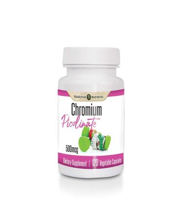 BioActive Nutrients Chromium Picolinate Supplement to Aid Metabolism of Carbs and Sugar - 500 mcg - 120 Vegetable Capsules