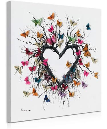 Yidepot Butterfly Canvas Wall Art for Bedroom - Heart-Shaped Branches & Colorful Butterflies - Love Motif for Teenage Girls - 30x30cm - Buy Online on GoSupps.com