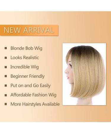 Morica Ombre Blonde Wig with Bangs - 14 Short Synthetic Bob for Women | Heat-Resistant, Perfect for Daily Wear & Parties - Buy Online on GoSupps.com