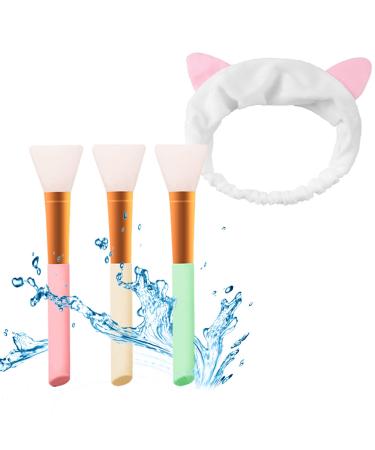 3 Pieces Silicone Mask Brush with 1 Hair Band Facial Mask Brush Face Set Makeup Beauty Tool for DIY Skin Care