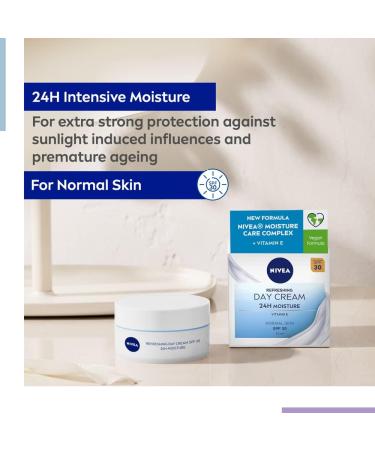 NIVEA Refreshing Day Cream (50ml) Day Cream for Women Provides 24 Hour Moisture NIVEA Face Cream Enriched with Vitamin E and SPF 30 for Normal Skin 1 g (Pack of 1) Refreshing day cream SPF30 - Buy Online on GoSupps.com