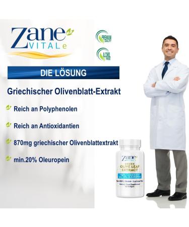 Zane Greek Olive Leaf Extract - 20% Oleuropein for Immune Support & Healthy Blood Pressure - Natural Cardiovascular Health - Buy Online on GoSupps.com