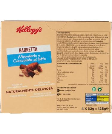 Kellogg's Barretta Almond and Milk Chocolate Chocolate bar (4 x 32 g) 128 g with 41% nuts - Buy Online on GoSupps.com