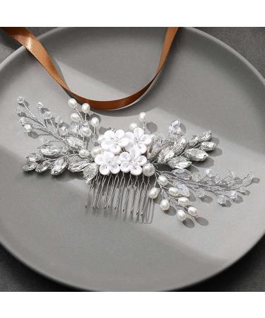 Unsutuo Silver Crystal Bridal Hair Comb with Pearl Accents - Wedding Hair Accessory for Women and Girls - Buy Online on GoSupps.com