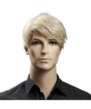 HAIRSW Synthetic 6inch Short Blonde Wig Natural Hair Men Straight HairStyles Heat Resistant Fiber